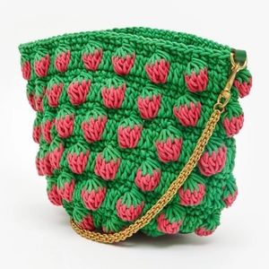 NWOT Clare V Fraise Bag with Gold Chain Strawberry Crochet Retired Style